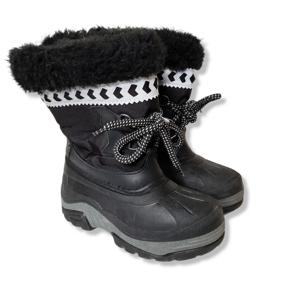 Pajar Black Faux Fur Kids Lace Up Boots Size 11